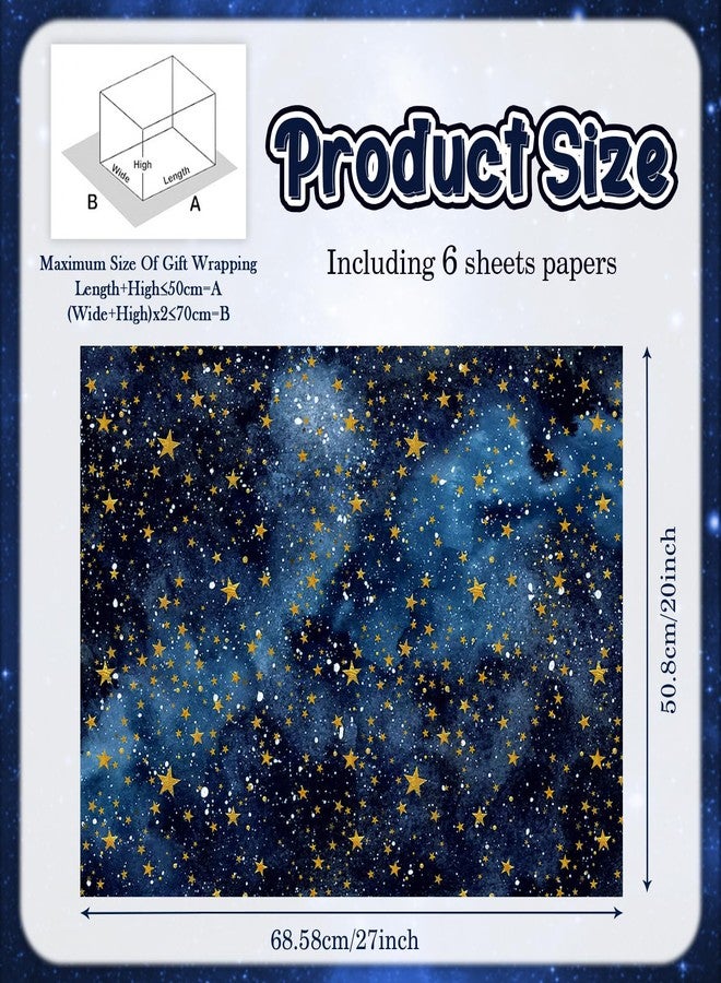 Boerni Galaxy Wrapping Paper, 6 Sheets 20x27 Inches Starry Sky Gift Wrap for Birthday, Holiday, Christmas, Folded Flat Watercolor Space Art Paper for Gift Packaging, Party Decor - Image 2